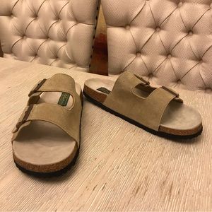 Backtrails Brown Suede Buckle Double Strap Slip On Sandals Mens Size 11 Boho